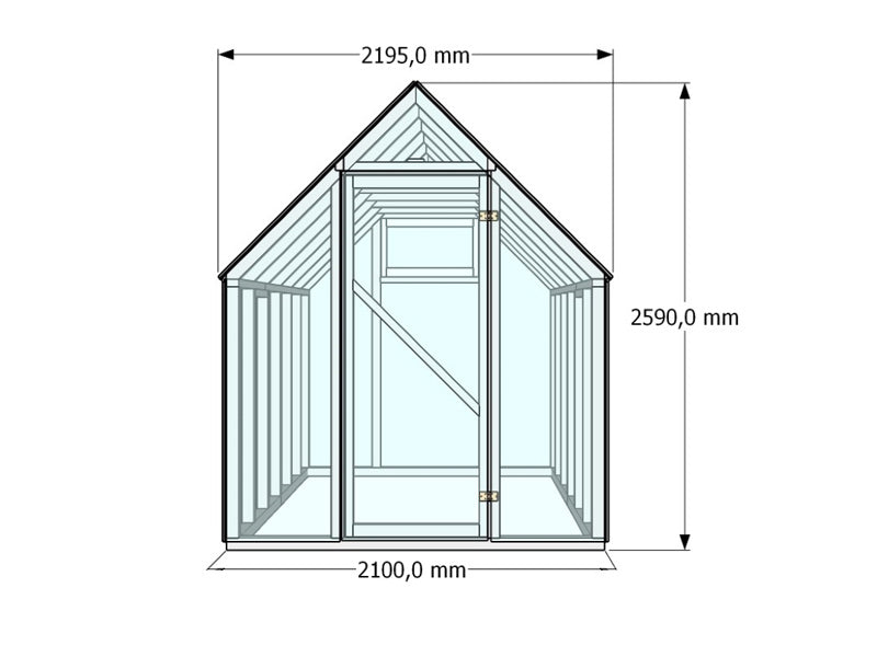 Drivhus i tre Aigle, 2,1x3,1x2,59m, 6,5m², Naturlig