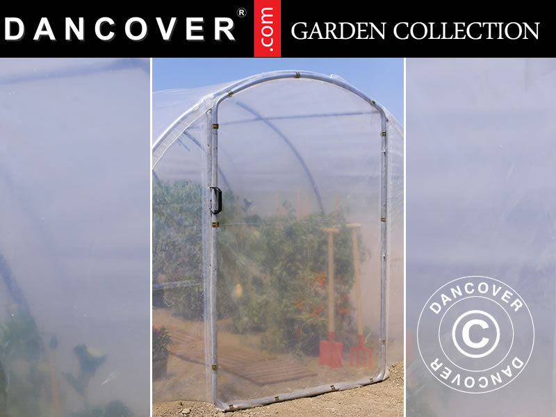 Hengslet dør m/ramme til polytunnel drivhus, 1,5x2m, transparent, 1 stk.