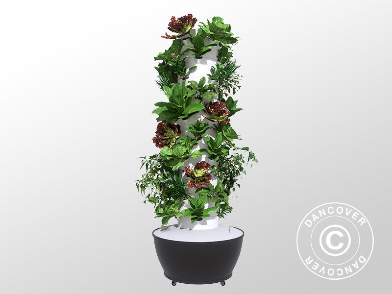 Hydroponisk veksttårn m/LED, 0,8x0,8x1,7m, Hvit