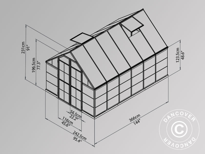 Drivhus Polykarbonat Balance 8,9m², Palram/Canopia, 2,44x3,67x2,29m Sølv