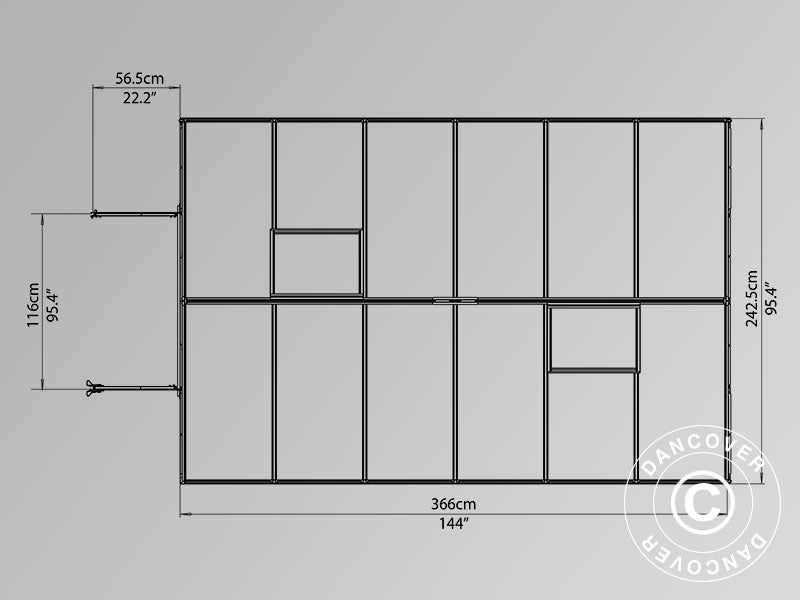 Drivhus Polykarbonat Balance 8,9m², Palram/Canopia, 2,44x3,67x2,29m Sølv