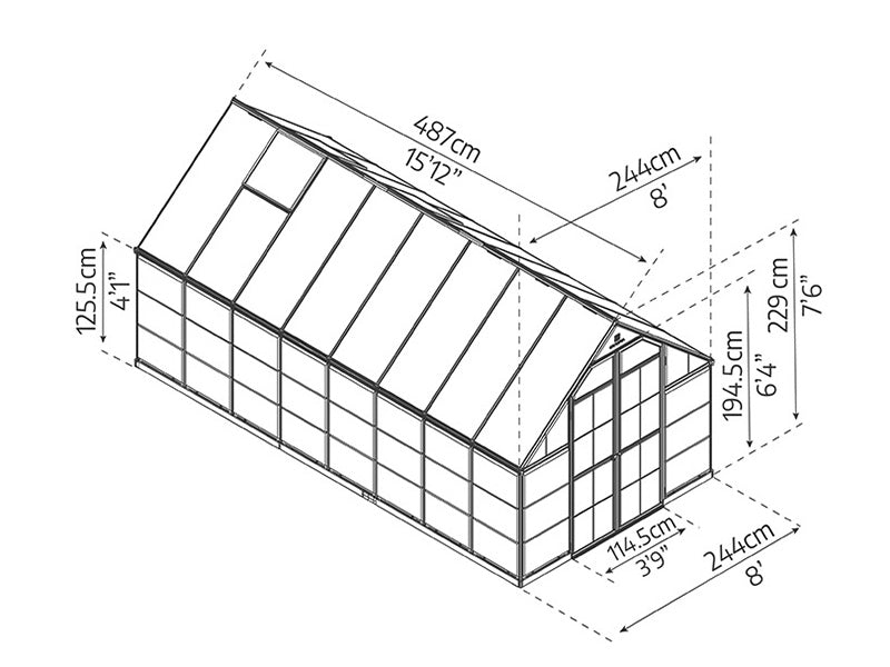 Drivhus polykarbonat Balance 11,8m², Palram/Canopia, 2,44x4,87x2,29m, Sølv