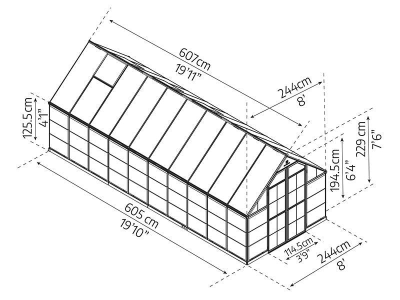 Drivhus polykarbonat Balance 14,81m&sup2;, Palram/Canopia, 2,44x6,07x2,29m, S&oslash;lv