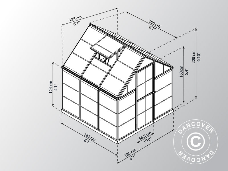 Drivhus polykarbonat Harmony 3,4m², Palram/Canopia, 1,85x1,86x2,08m, Sølv