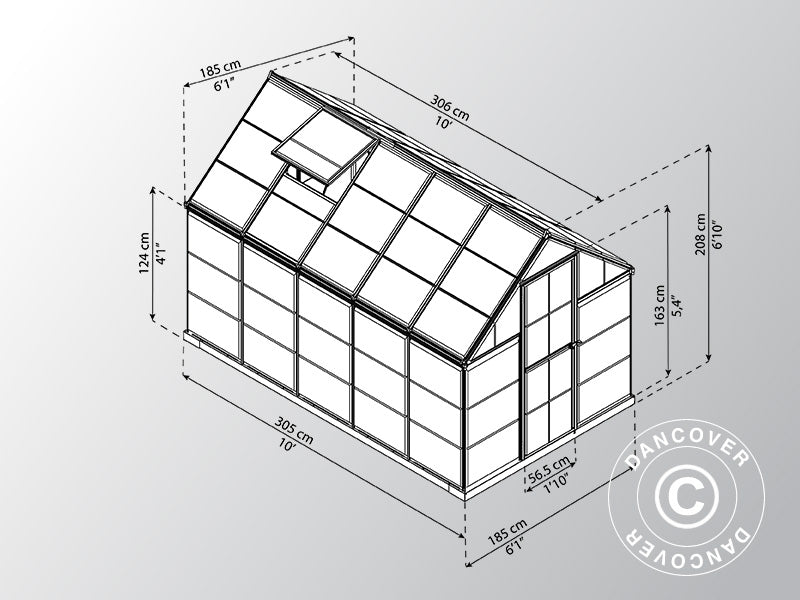 Drivhus polykarbonat Harmony 5,6m², Palram/Canopia, 1,85x3,06x2,08m, Grønn