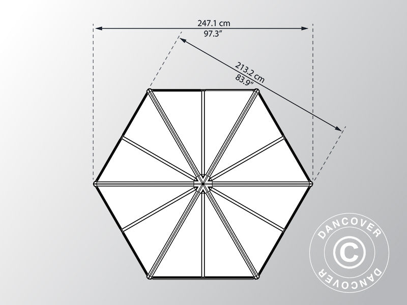 Oransjeri polykarbonat OASIS, Hexagonal 3,91m&sup2;, Palram/Canopia, 2,13x2,47x2,67m, Antrasitt