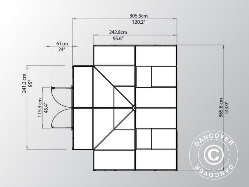 Orangeri polykarbonat VICTORY, 10,41m&sup2;, Palram/Canopia, 3,66x3,05x2,69m, Gr&aring;