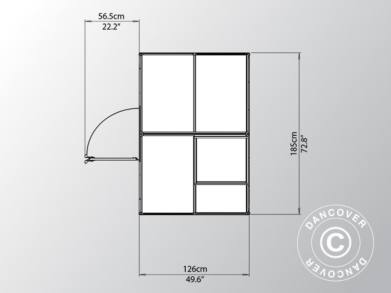 Drivhus polykarbonat 2,3m², Palram/Canopia, 1,85x1,26x2,08m, sølv