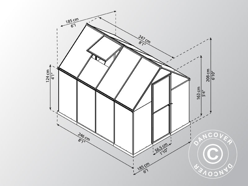 Drivhus polykarbonat 4,6m², Palram/Canopia, 1,85x2,47x2,08m, Grå