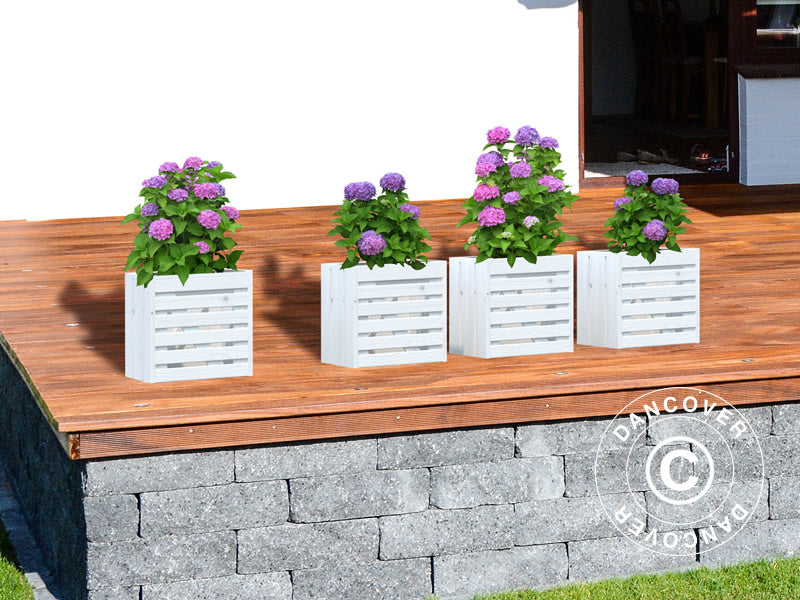 Blomsterkasse i tre m/innvendig potte, 0,35x0,33x0,36m, Hvit BARE 4 STK. IGJEN