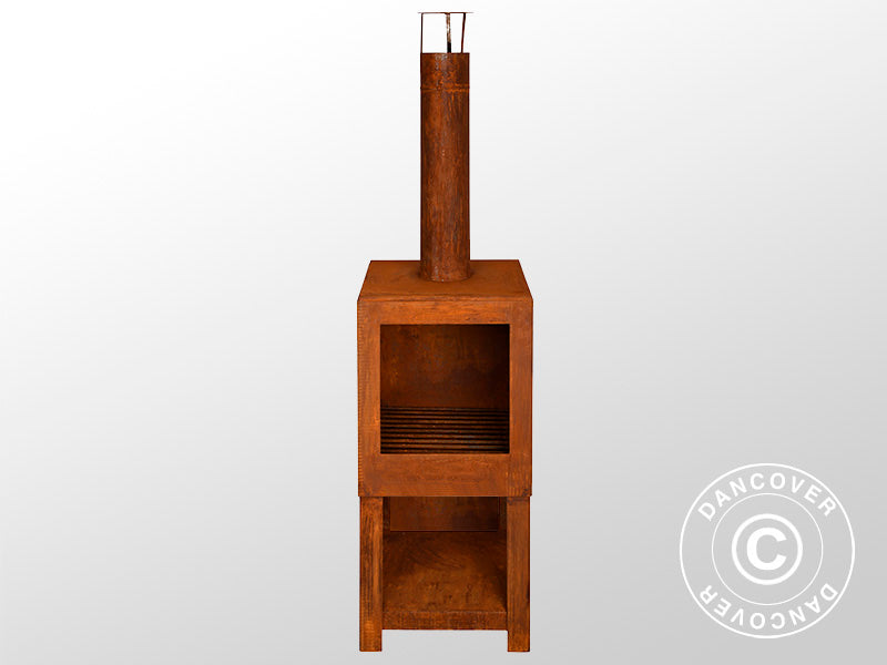 Utepeis inkl. plass til ved, 38,4x38,4x136cm, Rustfarget