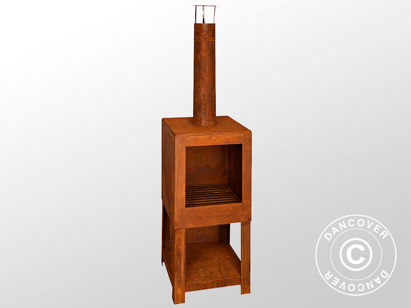 Utepeis inkl. plass til ved, 38,4x38,4x136cm, Rustfarget