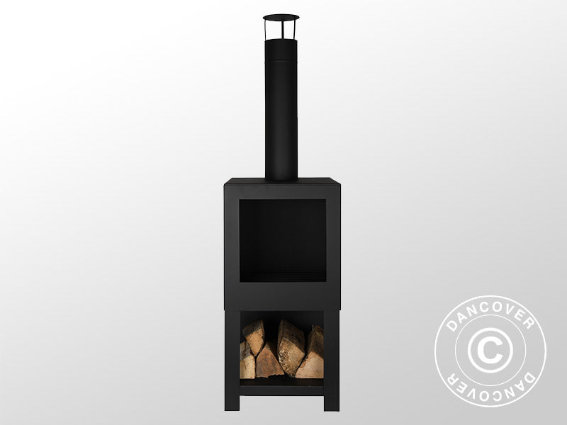 Utepeis inkl. plass til ved, 38,4x38,4x136cm, Svart