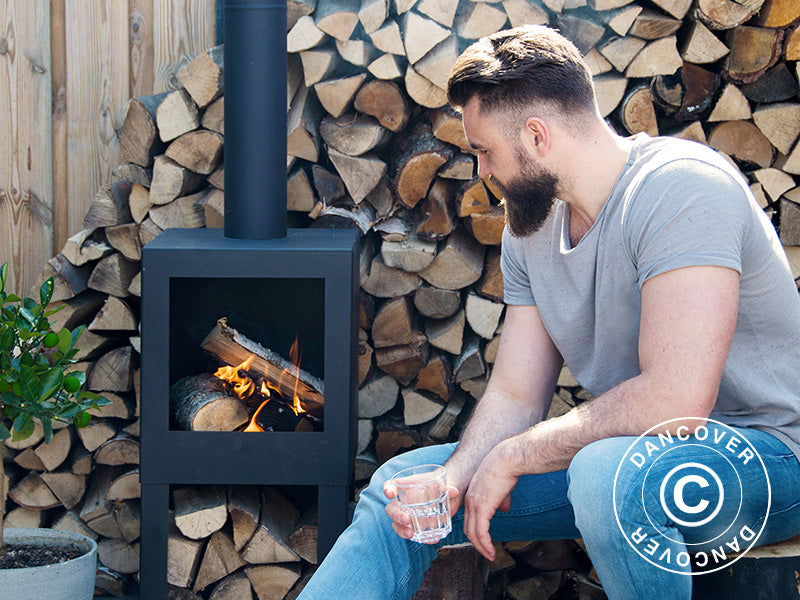 Utepeis inkl. plass til ved, 38,4x38,4x136cm, Svart