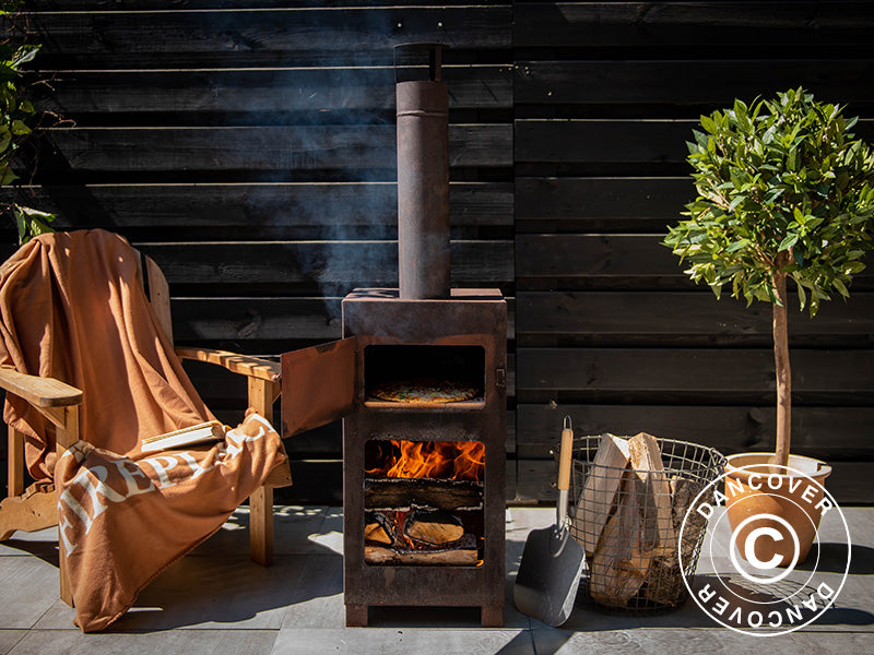 Vedfyrt pizzaovn, 38,9x38,9x140,5cm, Rustfarget