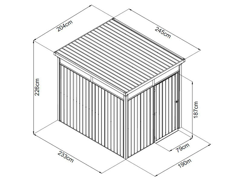Redskapsbod m/takvindu, 2,04x2,45x2,26m, 5,0m², Antrasitt