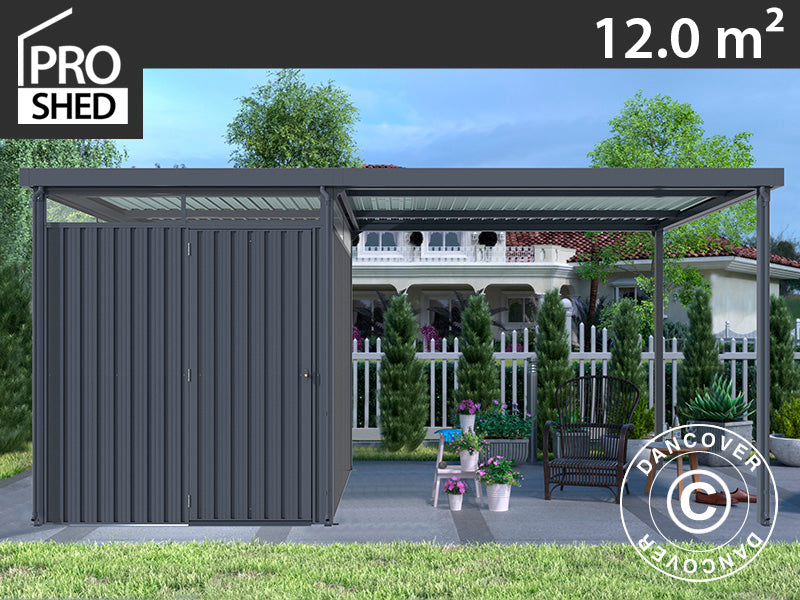 Redskapsbod m/takvindu + overheng, 4,9x2,45x2,26m,&nbsp;12,0m²,&nbsp;Antrasitt