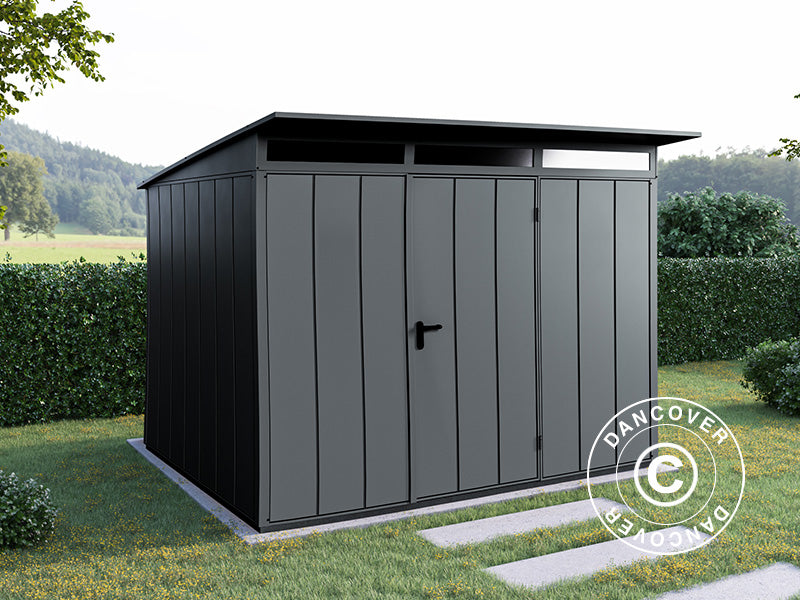 Redskapsbod i metall m/skråtak, Hörmann Elegant Typ3, 3,13x2,83x2,32m, Antrasitt