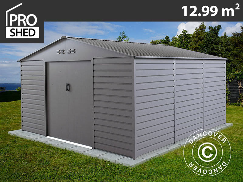 Redskapsbod 3,4x3,82x2,05m,&nbsp;12,99m²,&nbsp;ProShed®, Aluminium Grå