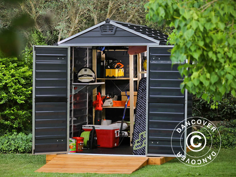 Polykarbonat redskapsbod SkyLight, Palram/Canopia, 1,85x1,54x2,17m, Midnatt grå