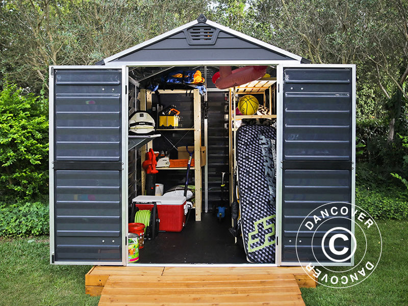 Polykarbonat redskapsbod SkyLight, Palram/Canopia, 1,85x1,54x2,17m, Midnatt grå