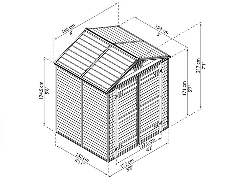 Polykarbonat redskapsbod SkyLight, Palram/Canopia, 1,85x1,54x2,17m, Midnatt grå