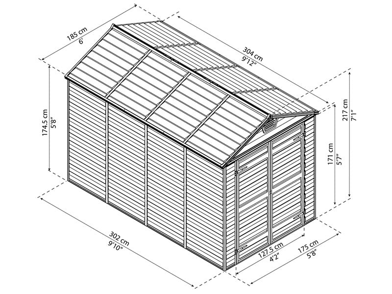 Polykarbonat redskapsbod SkyLight, Palram/Canopia, 1,85x3,04x2,17m,&nbsp;5,62m²,&nbsp;Grå