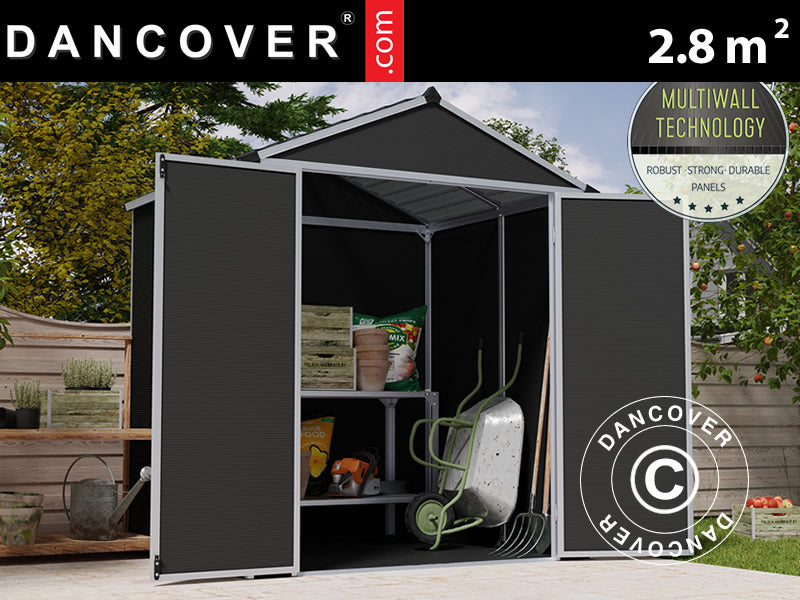 Redskapsbod polykarbonat Rubicon, Palram/Canopia, 1,85x1,54x2,17m, 2,8m², Antrasitt