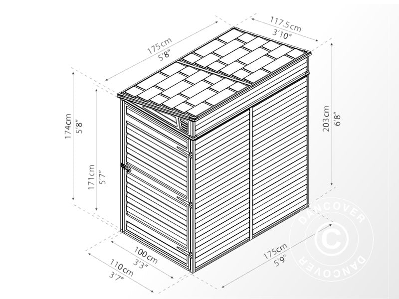 Redskapsbod mot vegg, veggbod, i polykarbonat Pent, Palram/Canopia, 1,175x1,75x2,03m, 2,05m², Midnatt grå