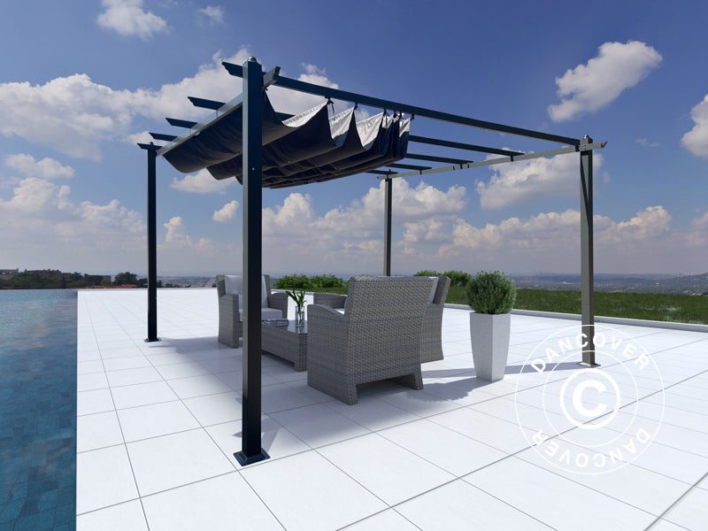 Pergola paviljong Santa Cruz, 4x4m, Svart/Grå