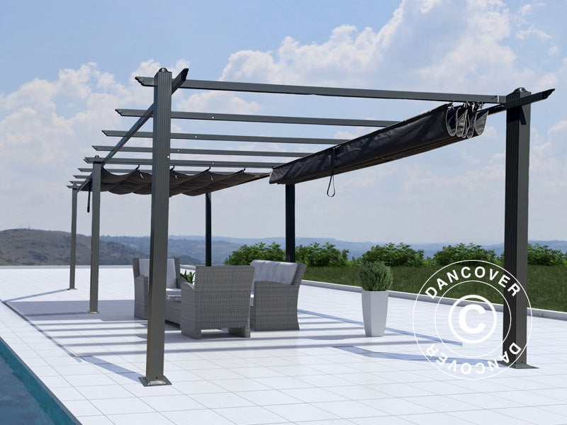 Pergola paviljong Santa Cruz, 3x6m, Svart/Grå