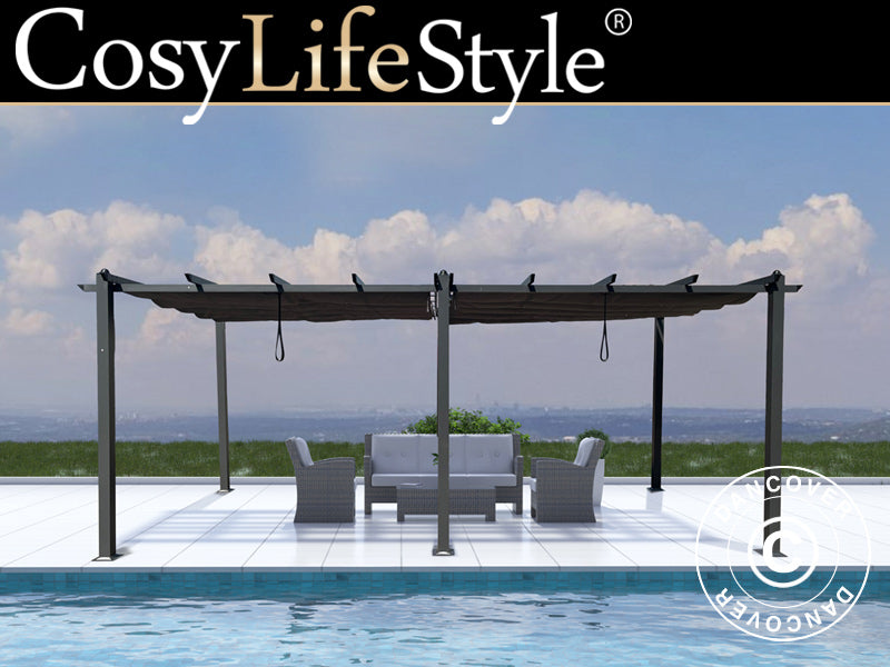 Pergola paviljong Santa Cruz, 3x6m, Svart/Grå