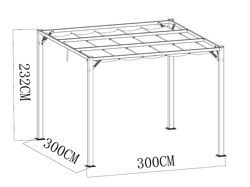 Pergola paviljong Santa Cruz, 3x3m, Mørk grå