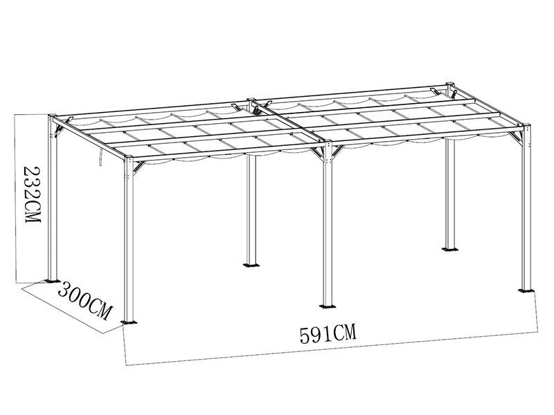 Pergola paviljong Santa Cruz, 3x6m, Mørk grå