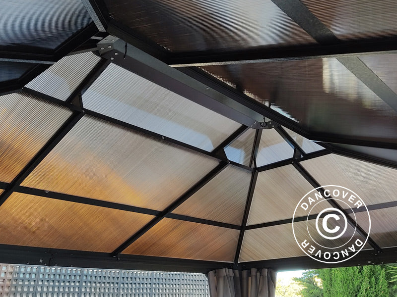 Paviljong Santa Ana m/gardiner og myggnetting, 3x4m, Brun