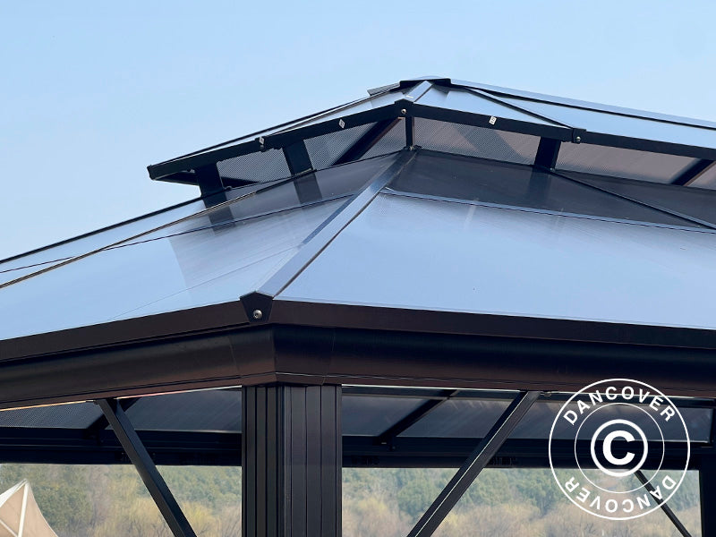 Paviljong Santa Ana m/gardiner og myggnetting, 3,65x4,85m, Svart