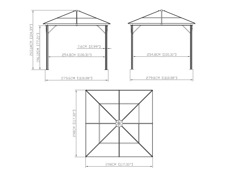 Paviljong Santa Barbara m/gardiner og myggnetting, 3x3m, Svart
