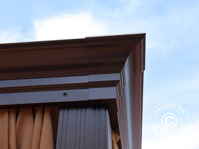 Paviljong Santa Fe m/gardiner og myggnetting, 3x3,65m, Brun