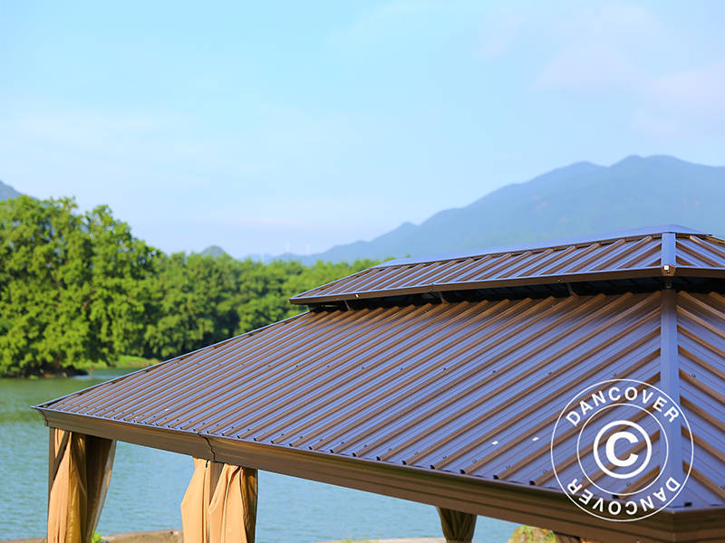 Paviljong Santa Fe m/gardiner og myggnetting, 3,65x6m, Brun