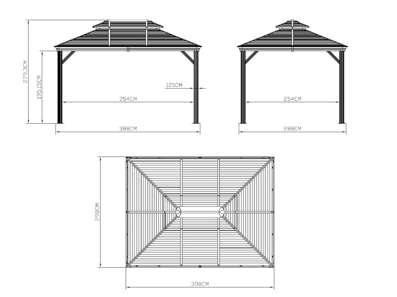 Paviljong San Bruno m/gardiner og myggnetting, 3x4m, Brun