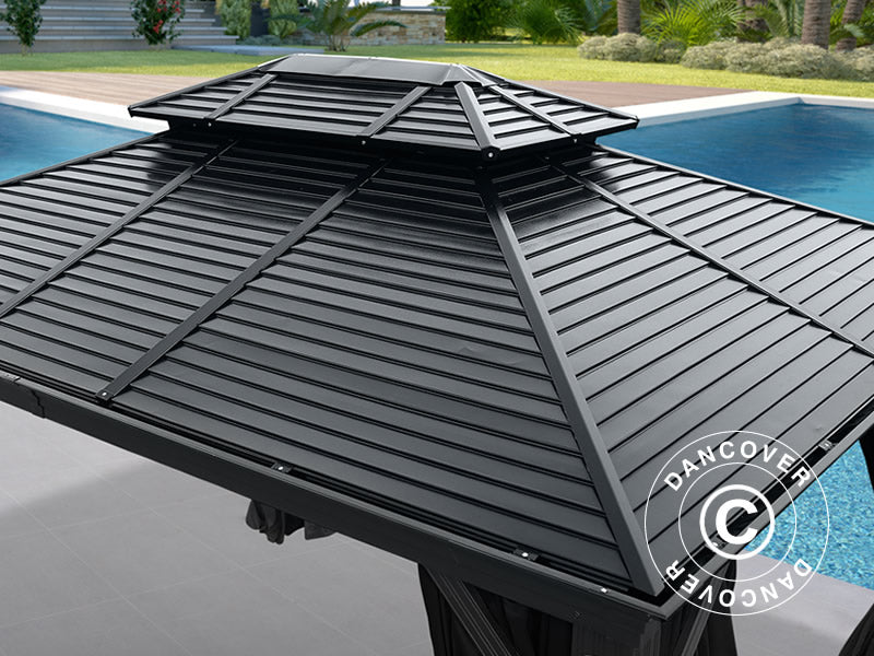 Paviljong San Bruno m/gardiner og myggnetting, 3x4m, Svart