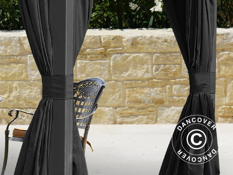 Paviljong San Bruno m/gardiner og myggnetting, 3x4m, Svart