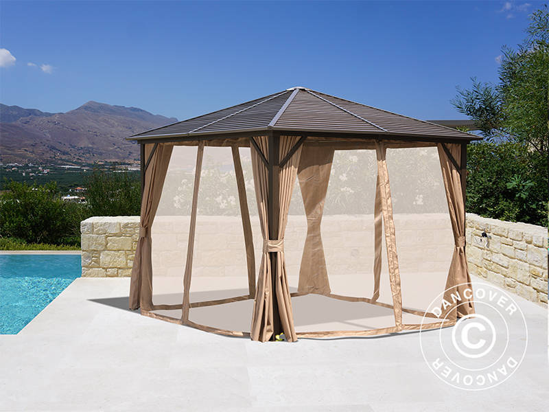 Paviljong San Luis m/gardiner og myggnetting, 3x3m, Brun