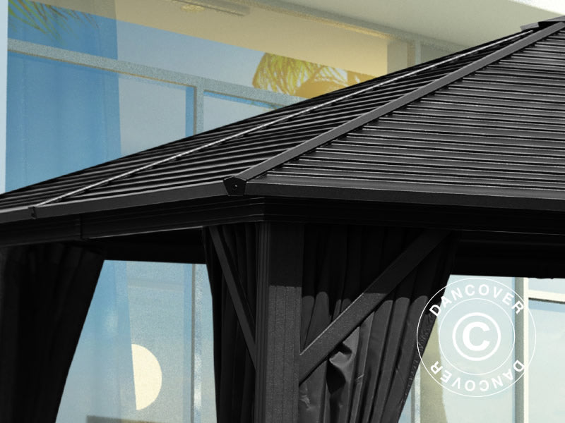 Paviljong San Luis m/gardiner og myggnetting, 3x3m, Svart