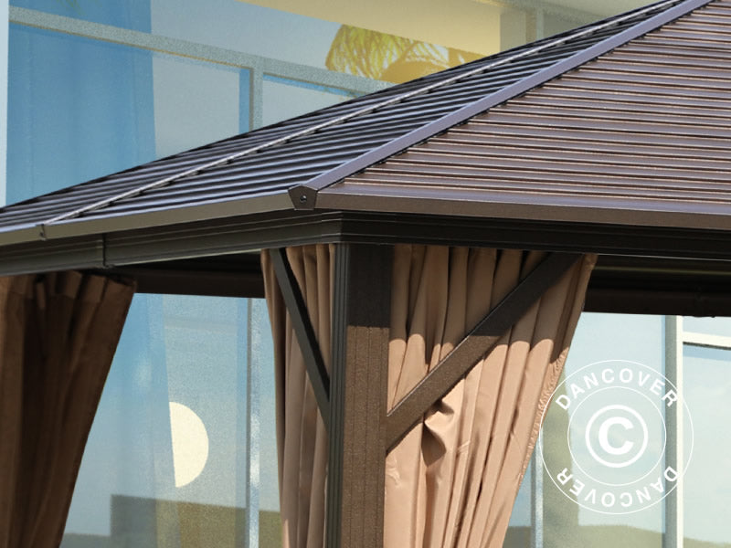 Paviljong San Luis m/gardiner og myggnetting, 3x4m, Brun