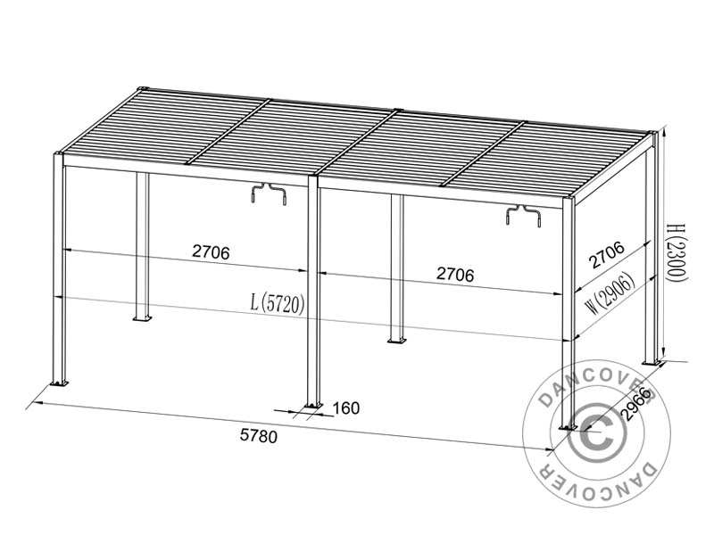Bioklimatisk pergola paviljong San Pablo Alu+, 3x5,8m, Svart