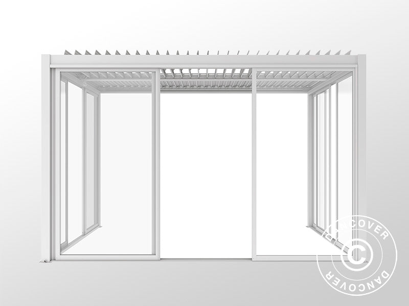 Bioklimatisk pergola-paviljong San Pablo Alu+ m/skyved&oslash;rer, 4x4m, Hvit
