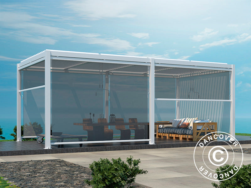 Bioklimatisk pergola-paviljong San Pablo Alu+, 3x5,8m med 6 sidevegger, Hvit