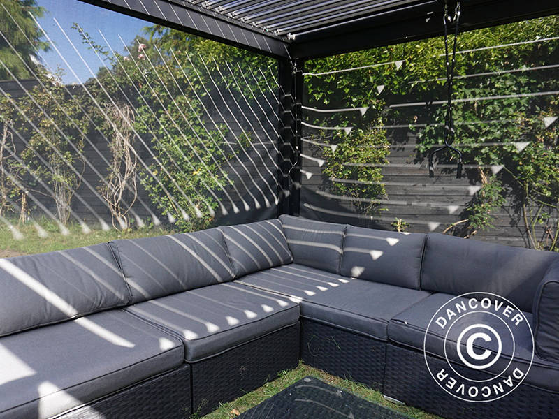 Bioklimatisk pergola-paviljong San Pablo Alu+, 4x4m, med 4 sidevegger, Svart