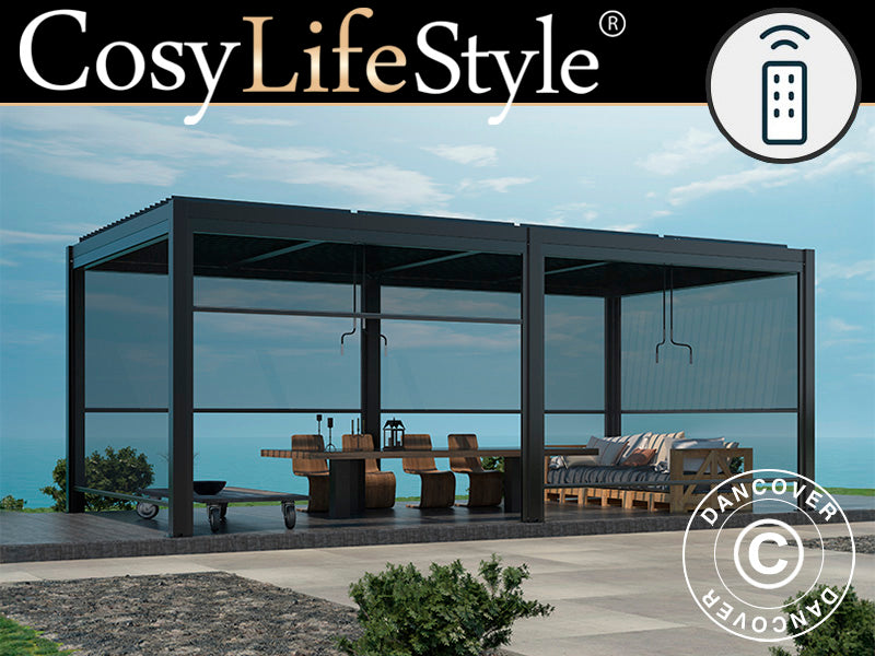 Bioklimatisk paviljong San Pablo Alu+, 3x5,8m med 6 elektriske sidevegger, Svart